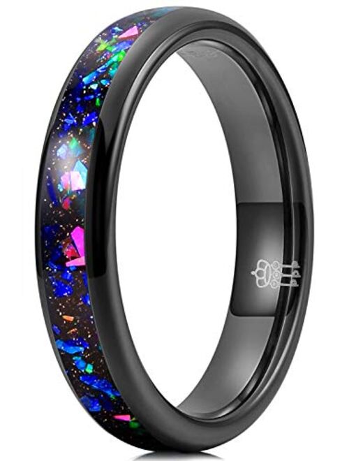 THREE KEYS JEWELRY Mens Womens Tungsten Rings 8mm 4mm Galaxy Series Created-opal Inlay Wedding Bands