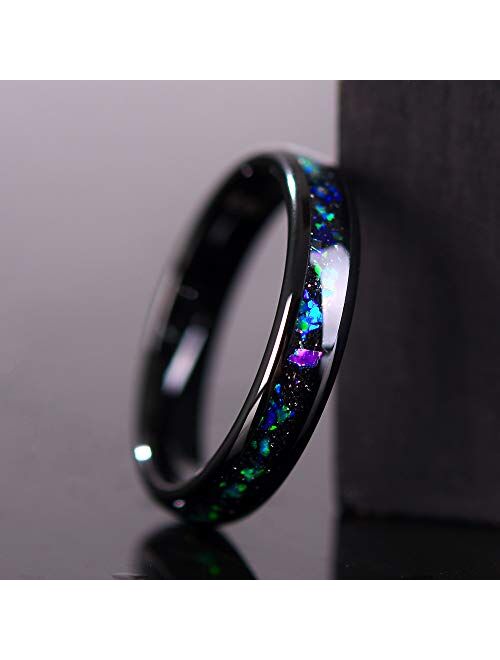 THREE KEYS JEWELRY Mens Womens Tungsten Rings 8mm 4mm Galaxy Series Created-opal Inlay Wedding Bands