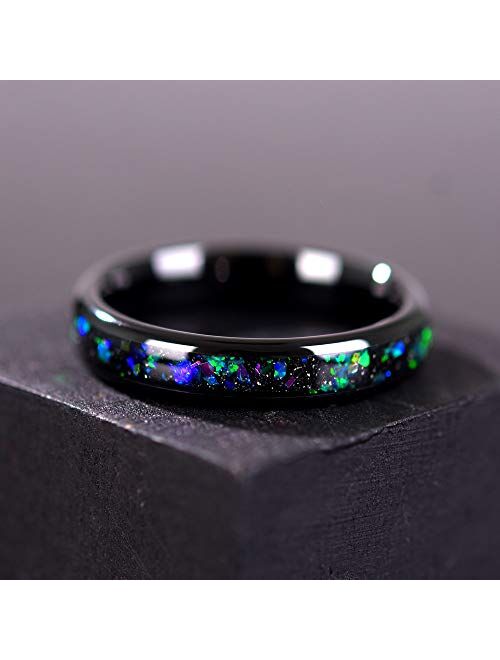 THREE KEYS JEWELRY Mens Womens Tungsten Rings 8mm 4mm Galaxy Series Created-opal Inlay Wedding Bands