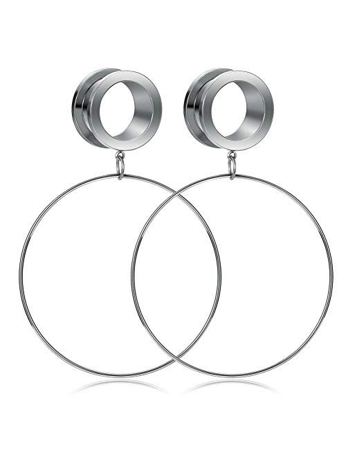 Briana Williams Surgical Steel Screw Ear Tunnels Large Hoop Dangle Ear Plugs Expander 4-20mm Gauges for Ears Stretcher Piercing(Silver/Gold/Black/Rose Gold)