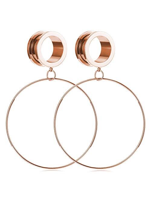 Briana Williams Surgical Steel Screw Ear Tunnels Large Hoop Dangle Ear Plugs Expander 4-20mm Gauges for Ears Stretcher Piercing(Silver/Gold/Black/Rose Gold)