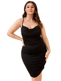 Women's Plus Size Sexy Spaghetti Strap Cowl Neck Velvet Mini Bodycon Dress