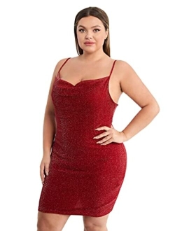 Women's Plus Size Sexy Spaghetti Strap Cowl Neck Velvet Mini Bodycon Dress