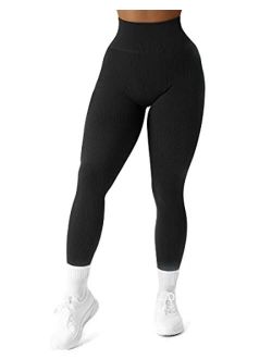 Womens High Waisted Seamless Ribbed Leggings Soft Slimming Yoga Pants