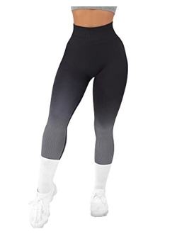 Womens High Waisted Seamless Ribbed Leggings Soft Slimming Yoga Pants