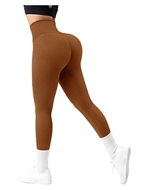 MOSHENGQI Womens High Waisted Seamless Ribbed Leggings Soft Slimming Yoga Pants