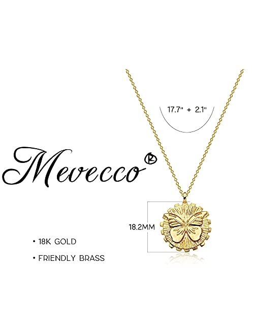 MEVECCO Carved Gold Coin Pendant Necklace for Women Girls Men,18K Gold Plated Dainty Minimalist Necklace for Women