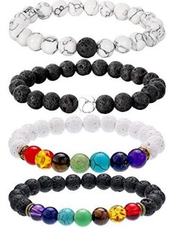 Bememo 4 Pieces Lava Stone Bracelets 7 Colors Chakra Beads, Aromatherapy Bracelets Bangles for Essential Oils (Style Set 3)