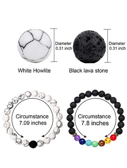 Bememo 4 Pieces Lava Stone Bracelets 7 Colors Chakra Beads, Aromatherapy Bracelets Bangles for Essential Oils (Style Set 3)