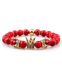 GVUSMIL Imperial Crown Bead Bracelet King&Queen Luxury Charm Couple Jewelry Xmas Gift for Women Men