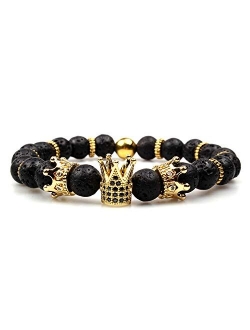 GVUSMIL Imperial Crown Bead Bracelet King&Queen Luxury Charm Couple Jewelry Xmas Gift for Women Men