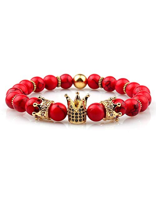 GVUSMIL Imperial Crown Bead Bracelet King&Queen Luxury Charm Couple Jewelry Xmas Gift for Women Men