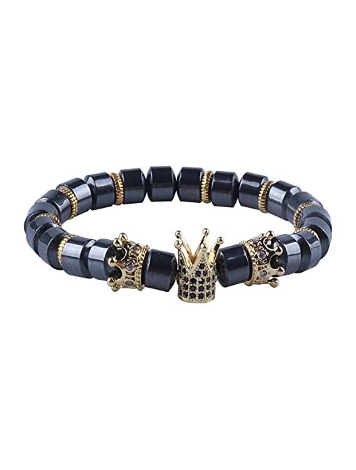 GVUSMIL Imperial Crown Bead Bracelet King&Queen Luxury Charm Couple Jewelry Xmas Gift for Women Men