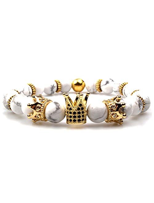 GVUSMIL Imperial Crown Bead Bracelet King&Queen Luxury Charm Couple Jewelry Xmas Gift for Women Men