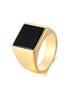 MEALGUET Mens Black Onyx Rings Stainless Steel Square Agate Signet Rings for Men,Pinky Thumb Ring Band for Dad Father Jewelry Gift for him,Anillos De Hombre, Men's Ring f