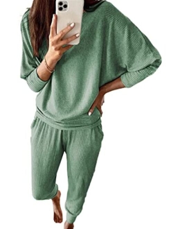 Women's 2 Piece Sweatsuit Solid Color Long Sleeve Pullover Long Pants Tracksuit