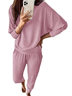 Women's 2 Piece Sweatsuit Solid Color Long Sleeve Pullover Long Pants Tracksuit