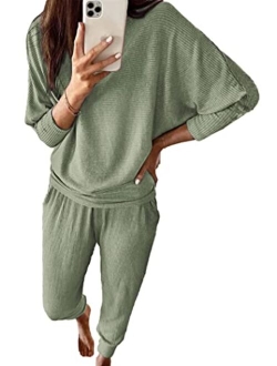 Women's 2 Piece Sweatsuit Solid Color Long Sleeve Pullover Long Pants Tracksuit