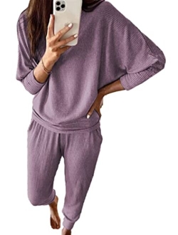 Women's 2 Piece Sweatsuit Solid Color Long Sleeve Pullover Long Pants Tracksuit