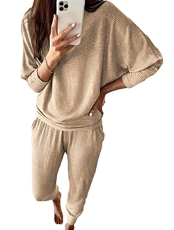 Women's 2 Piece Sweatsuit Solid Color Long Sleeve Pullover Long Pants Tracksuit