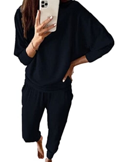 Women's 2 Piece Sweatsuit Solid Color Long Sleeve Pullover Long Pants Tracksuit