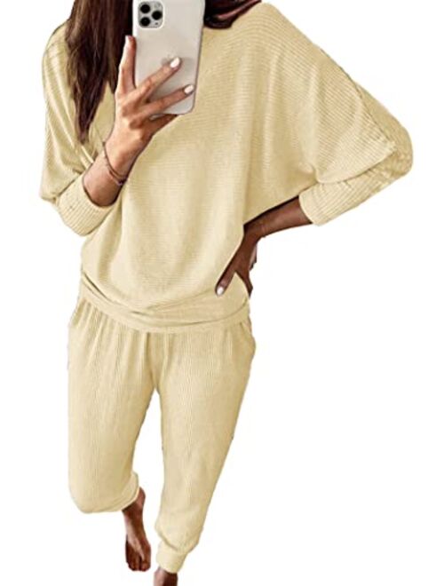 PRETTYGARDEN Women's 2 Piece Sweatsuit Solid Color Long Sleeve Pullover Long Pants Tracksuit