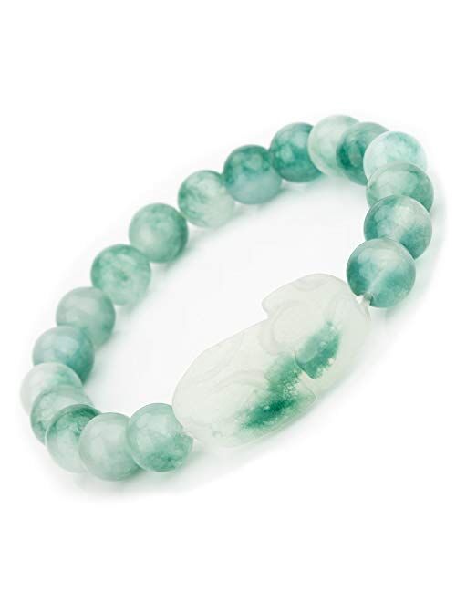 ZenBless Jade Bracelet for Women Men Lucky Charm 10mm Bead Bracelet with Pi Xiu/Pi Yao Attract Wealth and Good Luck Dark Green