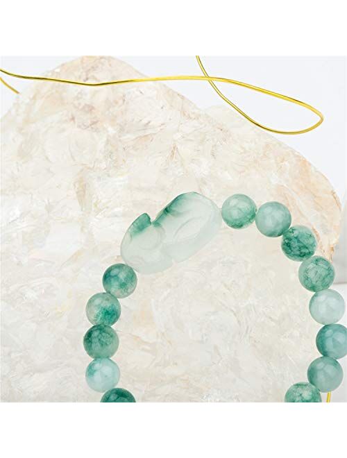 ZenBless Jade Bracelet for Women Men Lucky Charm 10mm Bead Bracelet with Pi Xiu/Pi Yao Attract Wealth and Good Luck Dark Green