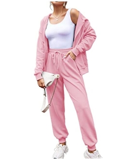 Oversized Sweatsuits for Women Set Zip-up Long Sleeve Hoodie Sweats Suit Waffle Jogging Tracksuits SetS-XXL)