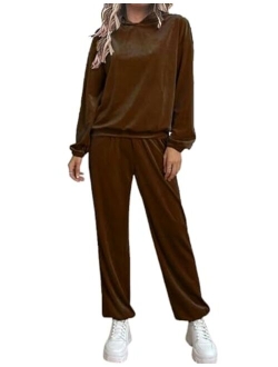 Women's 2 Piece Outfits Hoodie Long Sleeve Sweatshirt and Pants Set Tracksuit,Wine Red,XL