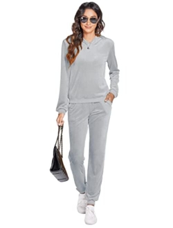 Women's 2 Piece Outfits Hoodie Long Sleeve Sweatshirt and Pants Set Tracksuit,Wine Red,XL