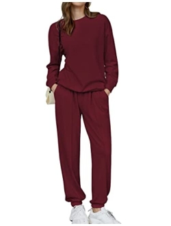 Fleece Sweatsuit 2 Piece Outfit Winter Sherpa Lined Tracksuit Warm Up Suits Thick Sweatshirt and Sweatpants Sets