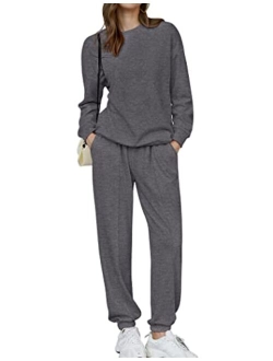 Fleece Sweatsuit 2 Piece Outfit Winter Sherpa Lined Tracksuit Warm Up Suits Thick Sweatshirt and Sweatpants Sets