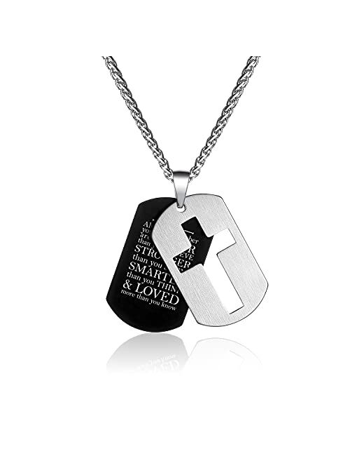 P. BLAKE Stainless Steel Dog Tag Cross Necklace for Men Boys Lord’s Prayer/Bible Verse Pendant with Wheat Chain 24 Inches