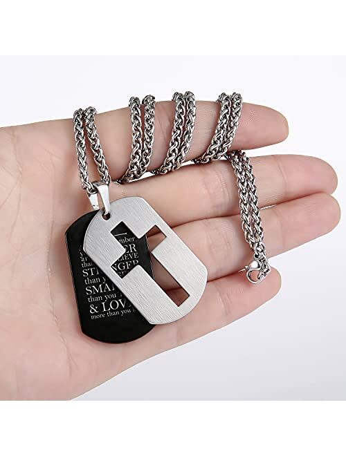 P. BLAKE Stainless Steel Dog Tag Cross Necklace for Men Boys Lord’s Prayer/Bible Verse Pendant with Wheat Chain 24 Inches