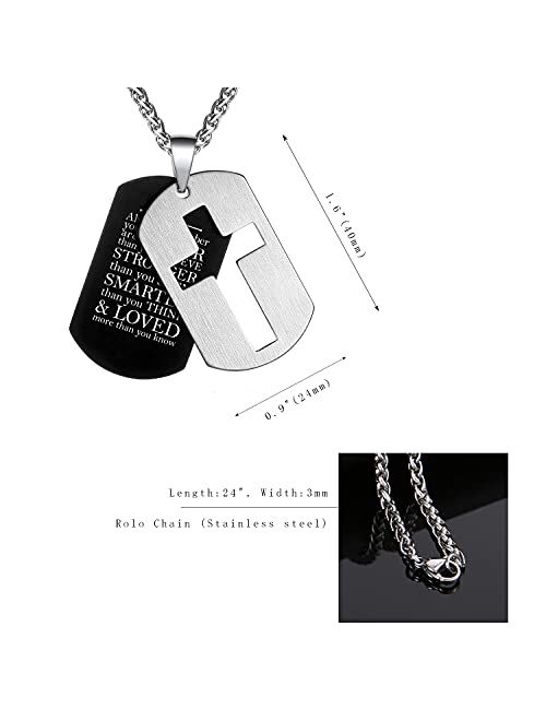 P. BLAKE Stainless Steel Dog Tag Cross Necklace for Men Boys Lord’s Prayer/Bible Verse Pendant with Wheat Chain 24 Inches