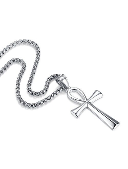 Reve Stainless Steel Coptic Ankh Cross Religious Pendant Necklace for Men Women, 20-24 Inches Chain