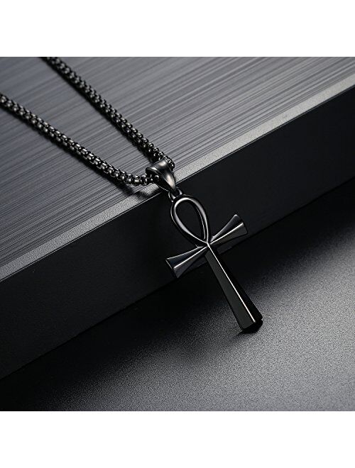 Reve Stainless Steel Coptic Ankh Cross Religious Pendant Necklace for Men Women, 20-24 Inches Chain