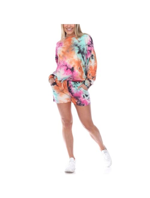 Women's White Mark 2-Piece Tie Dye Top & Shorts Pajama Set