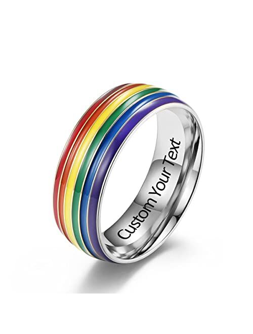 Nanafast 8mm Stainless Steel Enamel Rainbow LGBT Pride Ring for Lesbian & Gay LGBTQ Pride Wedding Engagement Band