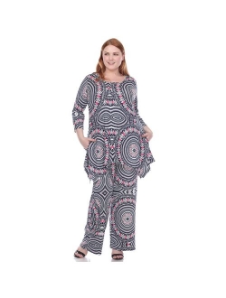 Plus Size White Mark Printed Tunic and Pant Set