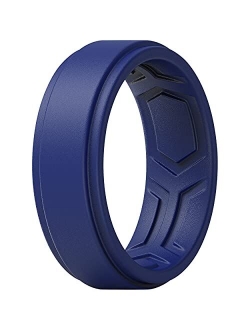 ThunderFit Silicone Rings for Men - 7 Rings / 4 Rings / 1 Ring - Breathable Patterned Design Sleek Step Edge 8mm Width - 2.2mm Thickness