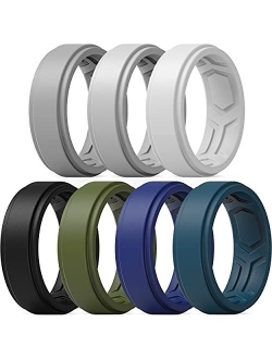 ThunderFit Silicone Rings for Men - 7 Rings / 4 Rings / 1 Ring - Breathable Patterned Design Sleek Step Edge 8mm Width - 2.2mm Thickness