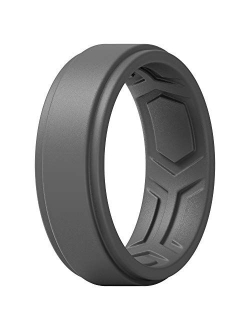 ThunderFit Silicone Rings for Men - 7 Rings / 4 Rings / 1 Ring - Breathable Patterned Design Sleek Step Edge 8mm Width - 2.2mm Thickness