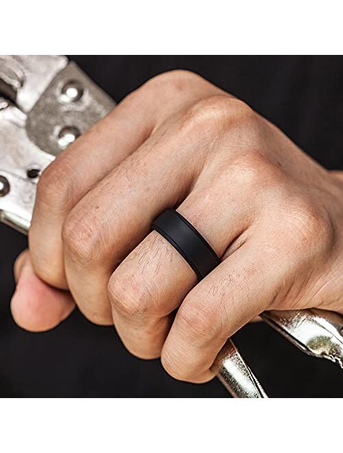 ThunderFit Silicone Rings for Men - 7 Rings / 4 Rings / 1 Ring - Breathable Patterned Design Sleek Step Edge 8mm Width - 2.2mm Thickness