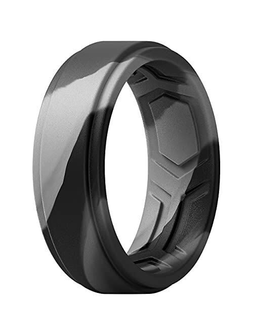 ThunderFit Silicone Rings for Men - 7 Rings / 4 Rings / 1 Ring - Breathable Patterned Design Sleek Step Edge 8mm Width - 2.2mm Thickness