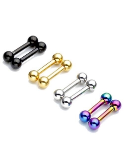 Zysta 4 Pairs Stainless Steel 14/16G Mixed Colors Body Piercing Barbells 6-16mm Post Studs Earring NippleTongue Helix Tragus Cartilage Labret Medusa Lip Eyebrow Straight 