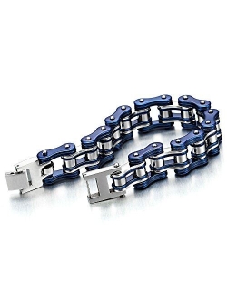 COOLSTEELANDBEYOND Masculine Mens Bike Chain Bracelet of Stainless Steel Two-Tone Polished