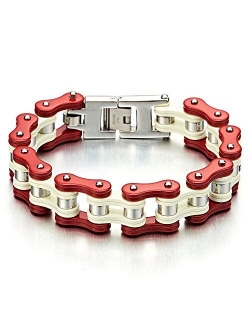 COOLSTEELANDBEYOND Masculine Mens Bike Chain Bracelet of Stainless Steel Two-Tone Polished