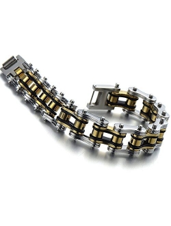 COOLSTEELANDBEYOND Masculine Mens Bike Chain Bracelet of Stainless Steel Two-Tone Polished